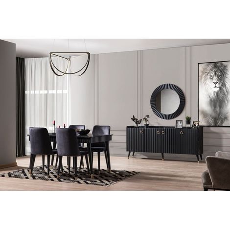 Comedor completo ORENDA con 4 sillas, negro