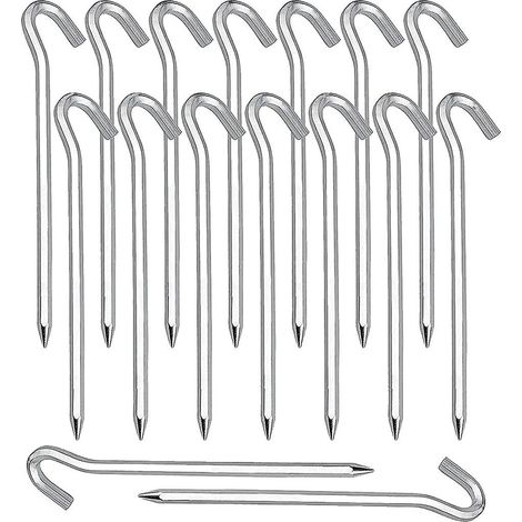 Piquets pour sardines, 20 piquets de fixation pour tente à sardines, crochets de fixation pour tente à sardines, camping, jardinage, acier galvanisé, couleur argent (1/5)