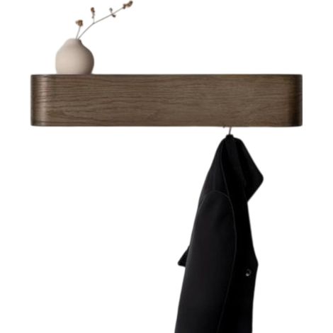 Porte-manteau mural bois chêne foncé avec crochets cachés, panneau en placage de bois massif design moderne