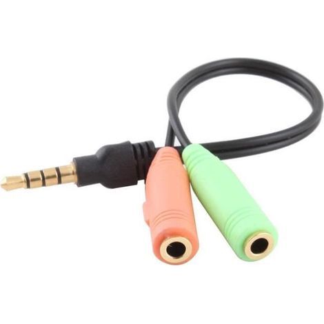 Adapteur fiche jack 3.5mm Audio Stéréo 1 Mâle à Vers 2 Femelle Câble d'Adapteur (1/2)