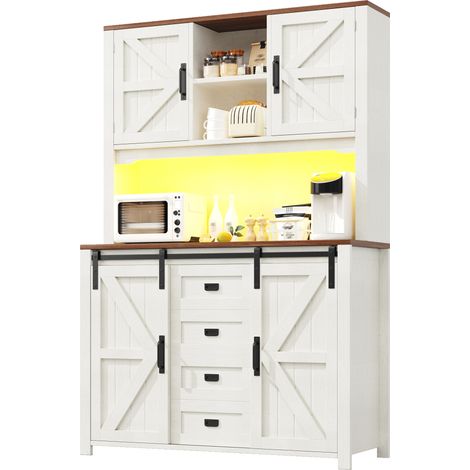 CHICFURN Aparador de cocina 115 x 40 x 174,7 cm MDF y metal blanco, puertas correderas LED (1/5)