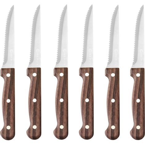 Coltello da bistecca seghettato in acciaio inox marrone - 6 pezzi.