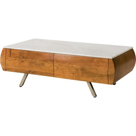 Couchtisch Akazie 124x60x40 natur lackiert / Marmor weiß MONTREAL 130