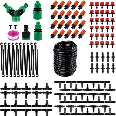 Kit de riego automático con manguera de 30 m, boquilla ajustable y gotero para plantas y jardín. (1/5)
