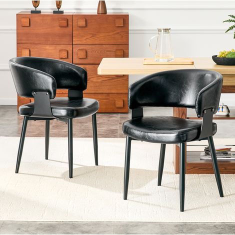 Silla comedor con reposabrazos PU negro metal OKMYHOME (1/5)