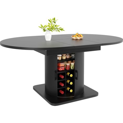 ELVMI Mesa de comedor extensible con almacenamiento, baldas extraíbles y soporte para copas, para cocina, 118-158 x 118 x 76 cm (1/5)