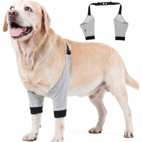 (Grey, M) Dog Elbow Protector Adjustable Front Leg Sleeve Pet Surgery Injury Recovery Protective Att 1 Pair (1/5)