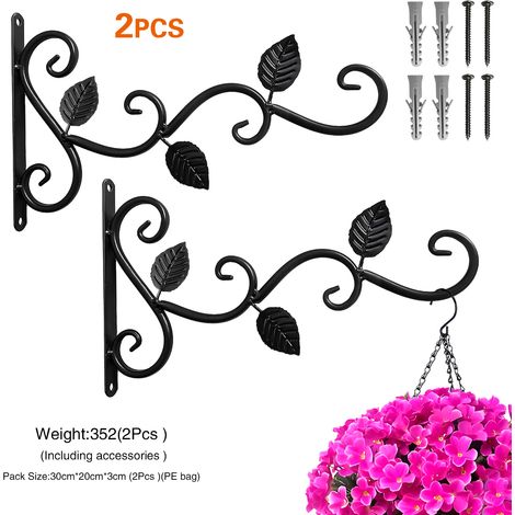 Lot de 2 Suspension Mural Crochet Plante avec Vis Support Crochet Plante Lanterne Mangeoires d'oiseaux Panier de Jardin en Métal