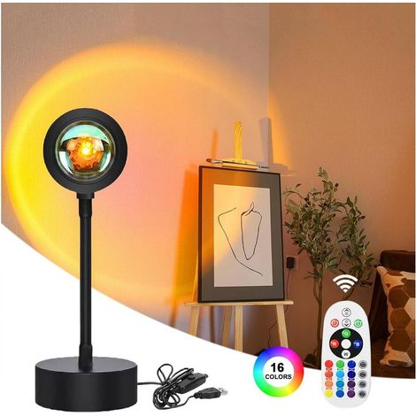 Lampe coucher de soleil ACKERMAN - Veilleuse LED RGB, projecteur néon pour chambre, bureau ou gaming, lampe de chevet d'ambiance, décoration lumineuse (Classe énergétique A) (1/5)
