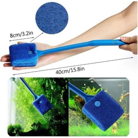 Brosse de nettoyage en éponge pour aquarium - En une seule pièce - Algicide - Double face - Avec poignée (1/4)