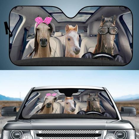 Pare Soleil pour Pare Brise de Voiture, 3D Animal Motif Universel Pliable Bache Voiture Pare Soleils pour Bloquer Rayons UV, Visière pour Berlines, SUV, Camions (Cheval) (1/5)