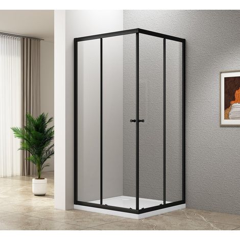 Paroi de douche AGGA BLACK carrée 900x900mm, verre clair (1/4)