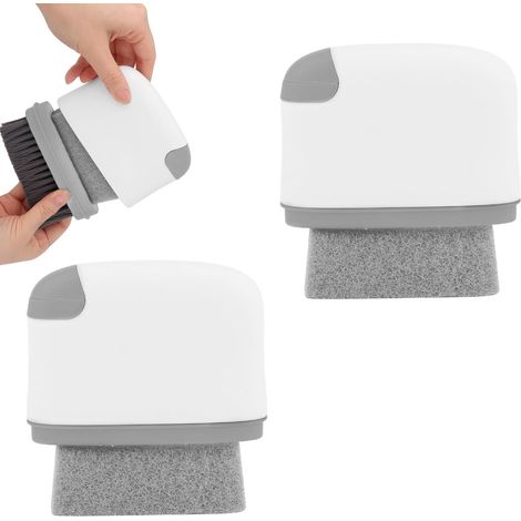 Lot de 2 brosses de nettoyage 2-en-1, outil récureur pour joints et rainures, pinceau pour rails de fenêtre, portes coulissantes, seuils et carrelage (Gris clair)
