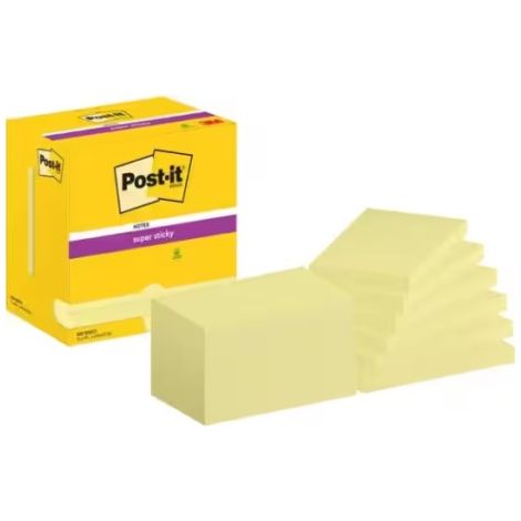 Post-It Super Sticky Notes, 3 in x 5 in, Canary Yellow, 12 Pads/Pack nota autoadhesiva Amarillo 90 hojas Autoadhesivo