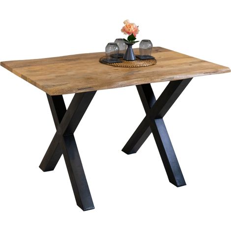 Esstisch Baumkante Massiv Mango naturfarben 160 x 85 schwarz X-Gestell Tiger (1/4)