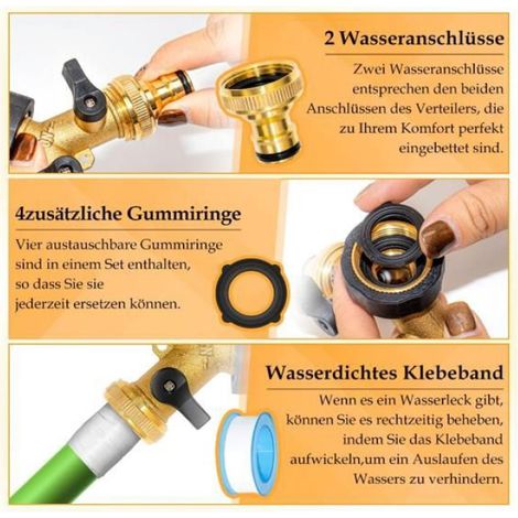 Répartiteur d'eau 2 voies 3/4" - Répartiteur en Y - Raccord d'eau de 2 appareils avec interrupteur séparé - Pour machine à laver (1/5)