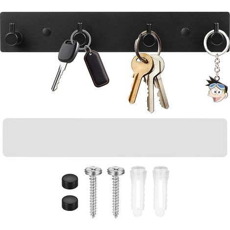 Black Wall Coat Hook with 4 Hooks, Stainless Steel Wall Hook for Kitchen, Bathroom, Bedroom (1/5)