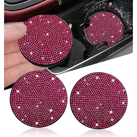 Lot de 2 sous-verres pour porte-gobelet de voiture, 7 cm, antidérapants et antichoc, universels et tendance, accessoires intérieurs pour voiture (2 pièces, rose rouge) (1/4)