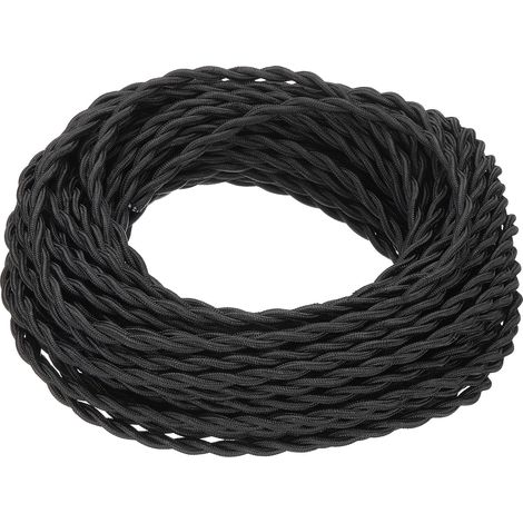 Fil Électronique 65 Ft Fil Tissé Recouvert De Tissu 18AWG 2-Conducteur Fil Vintage De Tissu Pour Remplacement De Cordon De Lampe Pour Ampoule Suspendue Projet,Noir (1/5)