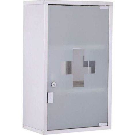 Armoire à pharmacie murale en acier inoxydable 3 étages, porte vitrée verrouillable, étagères de rangement, fournie avec 2 clés (1/5)
