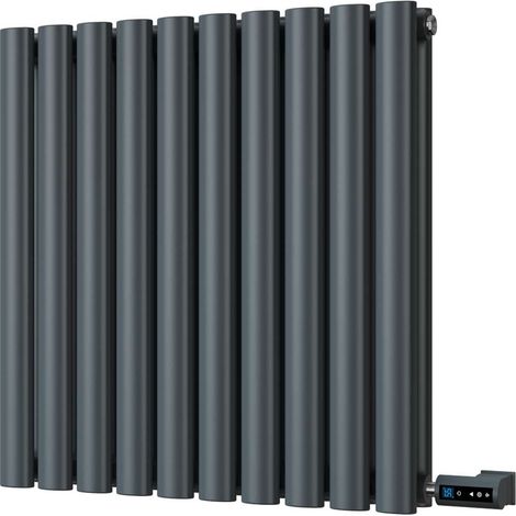 Omeara - Anthracite Horizontal Electric Radiator H600 x W580mm Double Panel 500w Thermostatic WIFI - Feet Included (1/2)