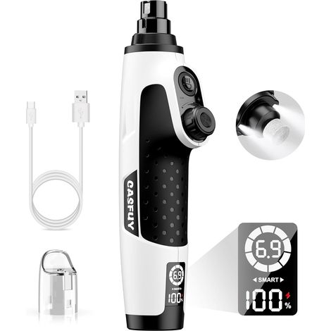 Moulin à Ongles Intelligent à 6 Vitesses pour Chien – 50% de Puissance en Plus avec 2 lumières LED silencieuses et Rechargeables pour Chiens et Chats de Petite, Moyenne et Grande Taille (Blanc (1/5)