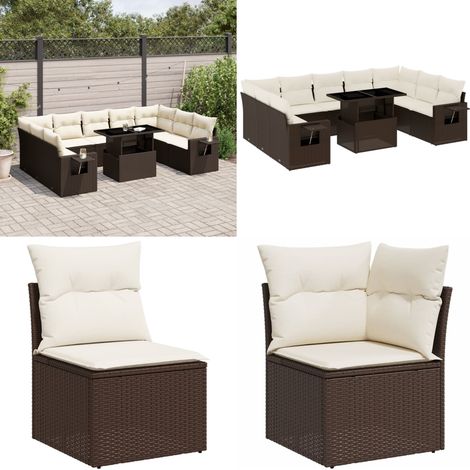 10-tlg. Garten-Sofagarnitur mit Kissen Braun Poly Rattan - Gartenmöbel Set - Esszimmergarnitur - Outdoor Möbel - Lounge Garnitur - Rattan Gartenmöbel - Home & Living (1/5)