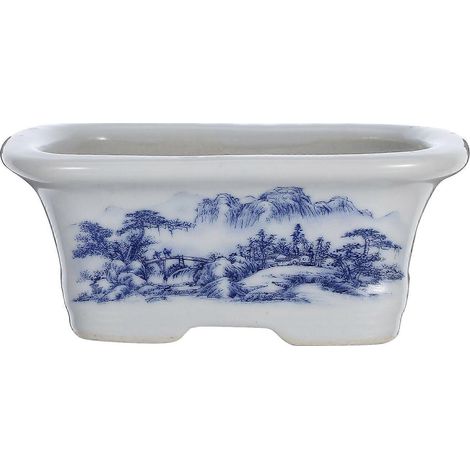 Pot de fleurs en porcelaine bleue et blanche, peint à la main, petit pot de table, bol à bonsaï pour balcon, pots décoratifs de style asiatique pour plantes succulentes. (1/4)