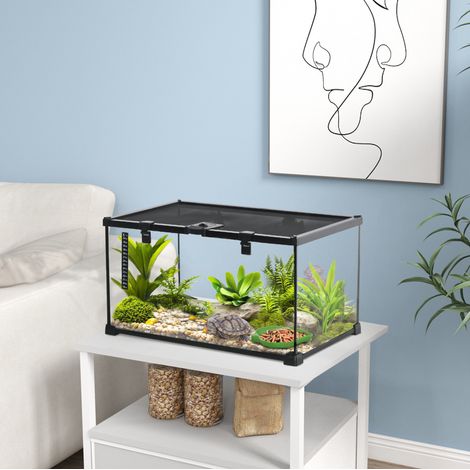 Glasterrarium für Reptilien 50 x 30 x 25 cm mit Thermometer, schwarz OKMYHOME (1/5)