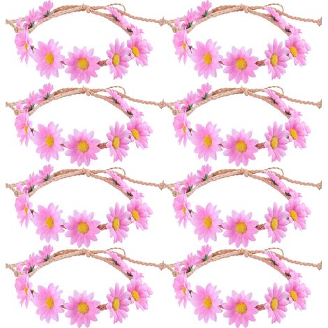 Couronne De Fleurs - Couronne Capillaire Soleil Et Marguerite Ajustable - Pour Mariage Fille De Fleurs Festival Boho - Lot De 8 (1/5)