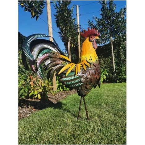 Tuserxln – Sculpture de coq métallique décorative – Peinture anti-rouille – Pour jardin, cour, cuisine – Art de plein air fait main (1/5)