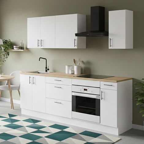Dmora - Cucina completa Silphora, Composizione cucina moderna, Set cucina componibile, Soluzione cucina funzionale, Bianco e Rovere
