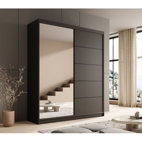 Schiebetürenschrank Schrank BONNY in Schwarz matt 180x215x58 cm (1/4)