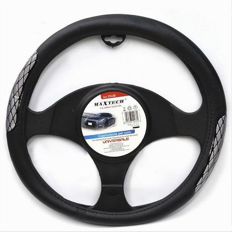 TRADE SHOP - Coprivolante Universale Fodera Sterzo Per Auto 38 Cm Nero Con Dettagli Cv-23 -