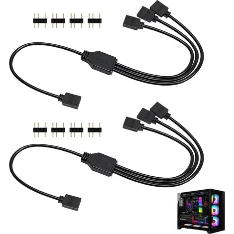 2 Pièces 30cm Câble Répartiteur ARGB 1 vers 3, Adaptateur de Câble RGB 5V 3 Broches, Répartiteur ARGB, Câble pour Refroidisseurs de CPU et Ventilateurs, Compatible avec Cartes Mères 5V (1/5)