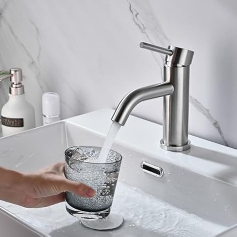CCYKXA Robinet Salle de Bain,Robinet de Lavabo,Mitigeur Lavabo Monocommande Réglable Chaud et Froid,Argent