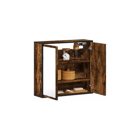 Armoire à miroir de salle de bain chêne fumé bois d’ingénierie