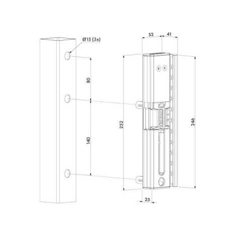 Gâche électrique extérieure en applique pour Forty, Fifty, Sixty Lock profil à partir de 40mm 12/24 V AC/DC à rupture - LOCINOX