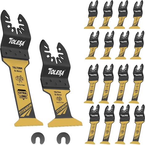 Lot de 16 lames de scie oscillantes extra longues en titane multi-usages pour métal, bois, plastique (1/5)