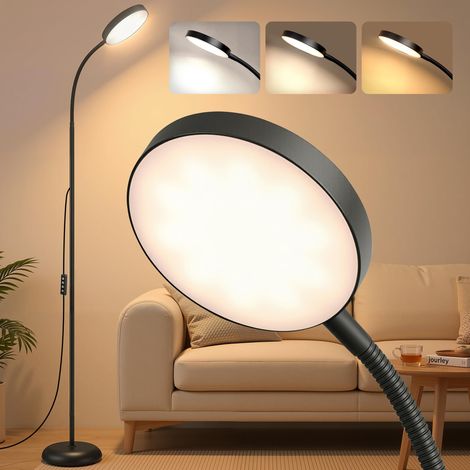 Lampadaire LED sur pied pour salon, lampe de lecture avec 3 températures de couleur et 10 niveaux de luminosité, bras flexible à 360°, 22 x 22 x 170 cm, pour salon, noir mat LFL017BD02
