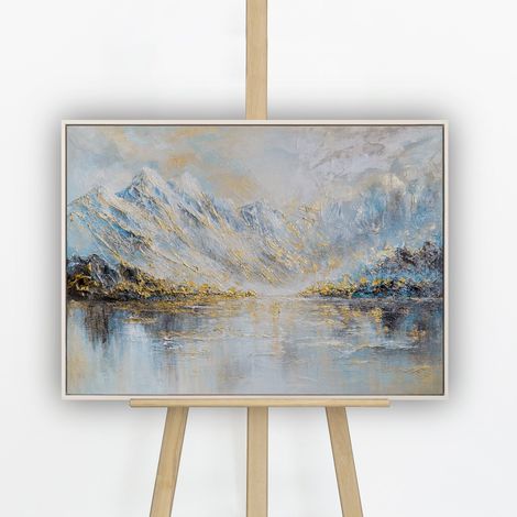 Gemälde Bergspiegelung Rahmen Beige 70x50 cm (1/5)
