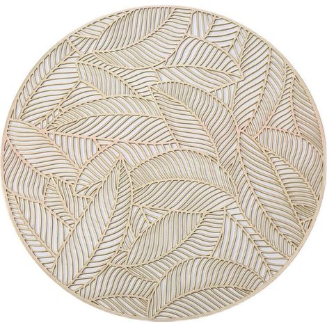 Placemats Set of 6, Round Leaf Placemats for Dining Table Hollowed-out Pressed Vinyl Placemats (Gold) (1/4)