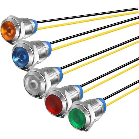 5Pcs 10mm 230VAC LED Indicateur En Métal Lampe De Signal Étanche (Vert Orange Rouge Bleu Blanc 5Pcs) (1/5)