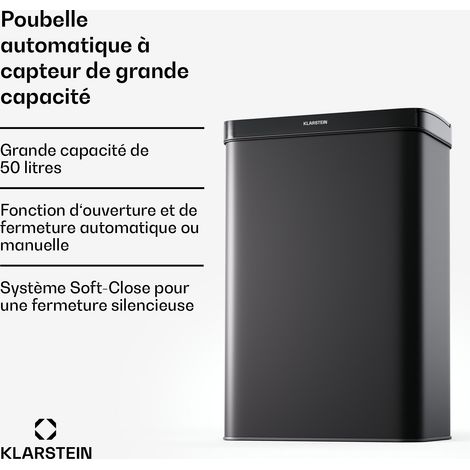 Klarstein poubelle à capteur de mouvement 50 l, noir mat - couvercle soft-close, affichage LED, idéal pour la cuisine - poubelle pour la cuisine, poubelle pour déchets organiques (1/5)