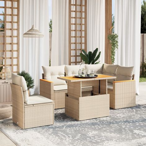 Set Divano da Giardino 6 pz con Cuscini Beige in Polyrattan vidaXL (1/3)