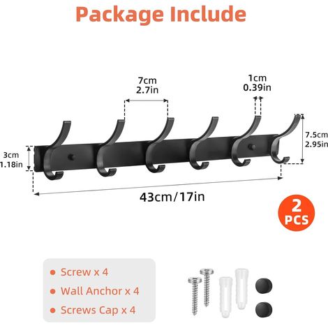 2 Pièces Porte Manteau Mural avec 12 Crochets, Patere Murale Moderne, Crochet Mural Vis Invisibles, Crochet Porte Manteau pour Vestes, Manteaux, écharpes, Sacs à Main (1/5)