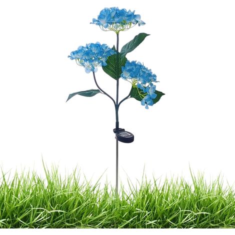 Lampada solare a LED a forma di fiore di ortensia simulato, con attacco a terra e interruttore automatico, ideale per giardino, patio e prato, colore blu. (1/5)