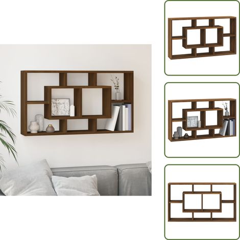 Wandregal mit 8 Fächern Braun Eichen-Optik - Wandregal - Holzregal - Regal Braun - Eiche Optik - Wohnraum Dekoration (1/5)