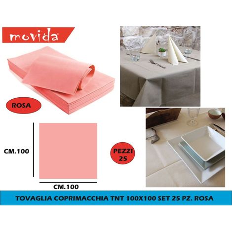 Set 25 Pezzi Tovaglia Monouso in TNT Quadrata Rosa 100 x 100 cm
