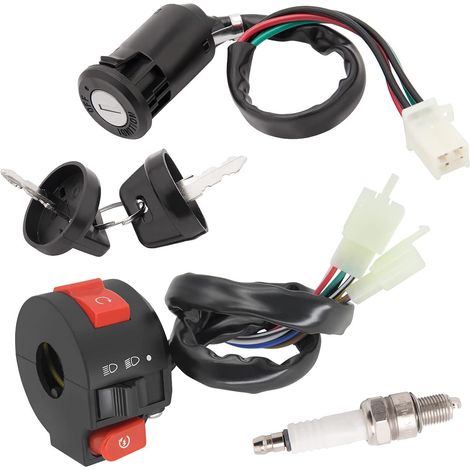 4 Fili Chiave Accensione con Cappuccio + Interruttore Avvio Sinistro 3 Funzioni + Candela per 50cc 70cc 90cc 110cc 125cc 150cc ATV 4 Ruote Dirt Bike Scooter Ricambi (1/4)